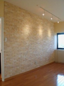 デザイン性の高いエコカラットを貼り、照明で工夫してお洒落な室内に。