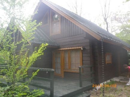 屋根の色を塗り替えたことで、シックでお洒落なログハウスに仕上がりました。