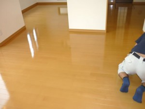 フローリングをペット用に表面をコーティングし、滑りにくく安全なフロアへ