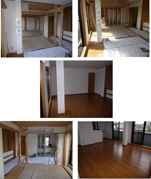 マンションの仕切り壁変更。３部屋から２部屋でリビングを広く。